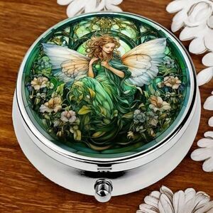 Fairy Elf Pixie Angel Pill Box Medicine Mini Tin Case Mirrored Travel Purse Size